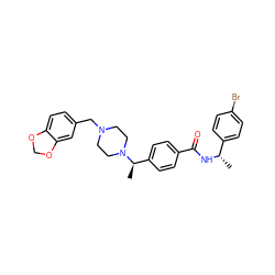 C[C@H](NC(=O)c1ccc([C@@H](C)N2CCN(Cc3ccc4c(c3)OCO4)CC2)cc1)c1ccc(Br)cc1 ZINC000043080625