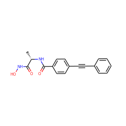 C[C@H](NC(=O)c1ccc(C#Cc2ccccc2)cc1)C(=O)NO ZINC000096910096