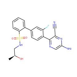 C[C@H](O)CNS(=O)(=O)c1ccccc1-c1ccc(-c2ncc(N)nc2C#N)c(F)c1 ZINC000224795648
