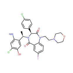 C[C@H](c1cc(O)c(Cl)cc1N)N1C(=O)c2cc(I)ccc2N(CCN2CCOCC2)C(=O)[C@@H]1c1ccc(Cl)cc1 ZINC000038377666