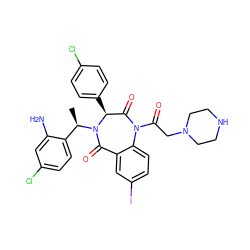 C[C@H](c1ccc(Cl)cc1N)N1C(=O)c2cc(I)ccc2N(C(=O)CN2CCNCC2)C(=O)[C@@H]1c1ccc(Cl)cc1 ZINC000038377657
