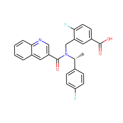 C[C@H](c1ccc(F)cc1)N(Cc1cc(C(=O)O)ccc1F)C(=O)c1cnc2ccccc2c1 ZINC000149892645