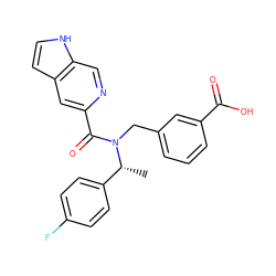 C[C@H](c1ccc(F)cc1)N(Cc1cccc(C(=O)O)c1)C(=O)c1cc2cc[nH]c2cn1 ZINC000473114087