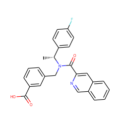 C[C@H](c1ccc(F)cc1)N(Cc1cccc(C(=O)O)c1)C(=O)c1cc2ccccc2cn1 ZINC000149906303