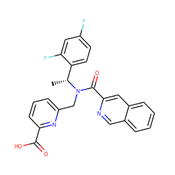 C[C@H](c1ccc(F)cc1F)N(Cc1cccc(C(=O)O)n1)C(=O)c1cc2ccccc2cn1 ZINC000473111594