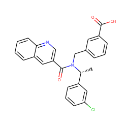C[C@H](c1cccc(Cl)c1)N(Cc1cccc(C(=O)O)c1)C(=O)c1cnc2ccccc2c1 ZINC000149940381