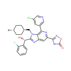 C[C@H]1CC[C@H](Cn2c([C@@H](O)c3ccccc3F)nc3cc(-c4noc(=O)[nH]4)nc(-c4cncc(Cl)c4)c32)CC1 ZINC000261162214