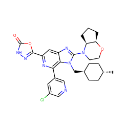 C[C@H]1CC[C@H](Cn2c(N3CCO[C@@H]4CCC[C@@H]43)nc3cc(-c4n[nH]c(=O)o4)nc(-c4cncc(Cl)c4)c32)CC1 ZINC000261162819