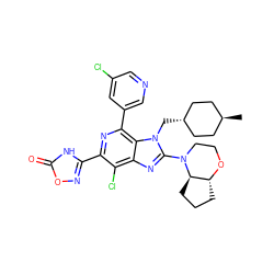 C[C@H]1CC[C@H](Cn2c(N3CCO[C@@H]4CCC[C@H]43)nc3c(Cl)c(-c4noc(=O)[nH]4)nc(-c4cncc(Cl)c4)c32)CC1 ZINC000261086027