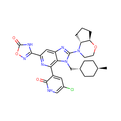 C[C@H]1CC[C@H](Cn2c(N3CCO[C@@H]4CCC[C@H]43)nc3cc(-c4noc(=O)[nH]4)nc(-c4cc(Cl)c[nH]c4=O)c32)CC1 ZINC000261145098