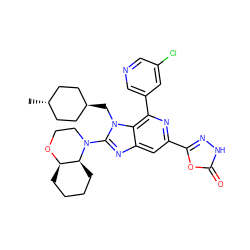 C[C@H]1CC[C@H](Cn2c(N3CCO[C@@H]4CCCC[C@@H]43)nc3cc(-c4n[nH]c(=O)o4)nc(-c4cncc(Cl)c4)c32)CC1 ZINC000261141599