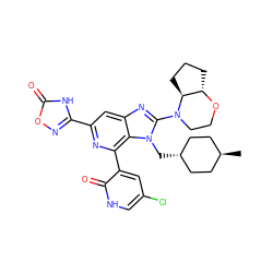 C[C@H]1CC[C@H](Cn2c(N3CCO[C@H]4CCC[C@@H]43)nc3cc(-c4noc(=O)[nH]4)nc(-c4cc(Cl)c[nH]c4=O)c32)CC1 ZINC001772607480