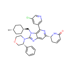 C[C@H]1CC[C@H](Cn2c(N3CCOC[C@H]3c3ccccc3)nc3cc([C@H]4CC=CC(=O)N4)nc(-c4cncc(Cl)c4)c32)CC1 ZINC000261189014