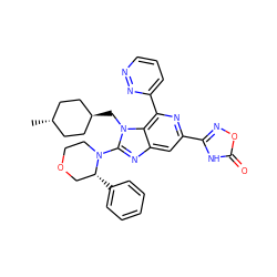 C[C@H]1CC[C@H](Cn2c(N3CCOC[C@H]3c3ccccc3)nc3cc(-c4noc(=O)[nH]4)nc(-c4cccnn4)c32)CC1 ZINC000261126924