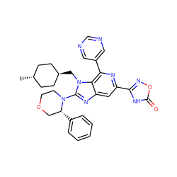 C[C@H]1CC[C@H](Cn2c(N3CCOC[C@H]3c3ccccc3)nc3cc(-c4noc(=O)[nH]4)nc(-c4cncnc4)c32)CC1 ZINC000261081854