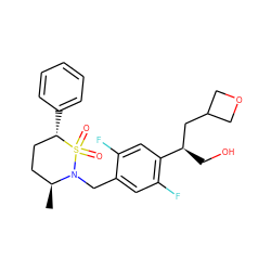 C[C@H]1CC[C@H](c2ccccc2)S(=O)(=O)N1Cc1cc(F)c([C@H](CO)CC2COC2)cc1F ZINC000473154558