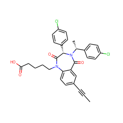 CC#Cc1ccc2c(c1)C(=O)N([C@H](C)c1ccc(Cl)cc1)[C@@H](c1ccc(Cl)cc1)C(=O)N2CCCCC(=O)O ZINC000036184575