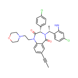 CC#Cc1ccc2c(c1)C(=O)N([C@H](C)c1ccc(Cl)cc1N)[C@@H](c1ccc(Cl)cc1)C(=O)N2CCN1CCOCC1 ZINC000036184572