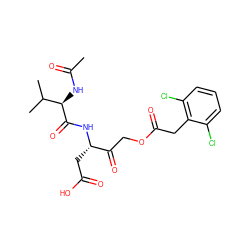 CC(=O)N[C@@H](C(=O)N[C@@H](CC(=O)O)C(=O)COC(=O)Cc1c(Cl)cccc1Cl)C(C)C ZINC000026395143