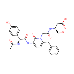 CC(=O)N[C@@H](C(=O)Nc1ccc(Cc2ccccc2)n(CC(=O)N[C@H](C=O)CC(=O)O)c1=O)c1ccc(O)cc1 ZINC000026280343