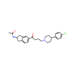 CC(=O)N[C@@H]1Cc2ccc(C(=O)CCCN3CCC(c4ccc(Cl)cc4)CC3)cc2C1 ZINC000073169298