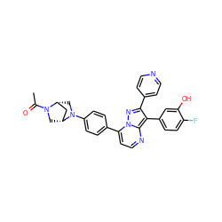 CC(=O)N1C[C@@H]2C[C@H]1CN2c1ccc(-c2ccnc3c(-c4ccc(F)c(O)c4)c(-c4ccncc4)nn23)cc1 ZINC000049872020