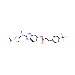CC(=O)N1CC[C@H](N(C)c2nc3ccc(NC(=O)CCc4ccc(C(F)(F)F)cc4)cc3[nH]2)C1 ZINC000040430113