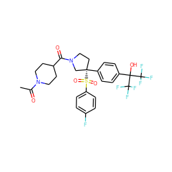 CC(=O)N1CCC(C(=O)N2CC[C@](c3ccc(C(O)(C(F)(F)F)C(F)(F)F)cc3)(S(=O)(=O)c3ccc(F)cc3)C2)CC1 ZINC001772639340