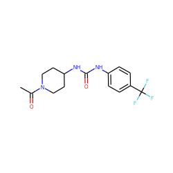CC(=O)N1CCC(NC(=O)Nc2ccc(C(F)(F)F)cc2)CC1 ZINC000040526006