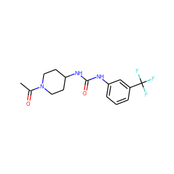 CC(=O)N1CCC(NC(=O)Nc2cccc(C(F)(F)F)c2)CC1 ZINC000066078064