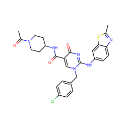 CC(=O)N1CCC(NC(=O)c2cn(Cc3ccc(Cl)cc3)c(Nc3ccc4nc(C)sc4c3)nc2=O)CC1 ZINC000204095204