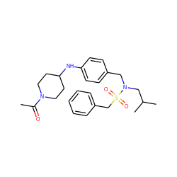 CC(=O)N1CCC(Nc2ccc(CN(CC(C)C)S(=O)(=O)Cc3ccccc3)cc2)CC1 ZINC000147287961