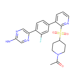 CC(=O)N1CCC(S(=O)(=O)c2ncccc2-c2ccc(-c3cnc(N)cn3)c(F)c2)CC1 ZINC000224773176