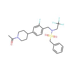 CC(=O)N1CCC(c2ccc(CN(CC(F)(F)F)S(=O)(=O)Cc3ccccc3)c(F)c2)CC1 ZINC000143956929