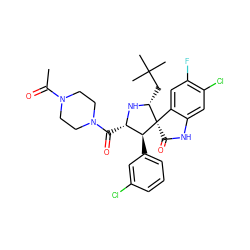 CC(=O)N1CCN(C(=O)[C@@H]2N[C@H](CC(C)(C)C)[C@]3(C(=O)Nc4cc(Cl)c(F)cc43)[C@H]2c2cccc(Cl)c2)CC1 ZINC000144210386