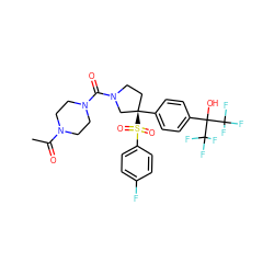 CC(=O)N1CCN(C(=O)N2CC[C@@](c3ccc(C(O)(C(F)(F)F)C(F)(F)F)cc3)(S(=O)(=O)c3ccc(F)cc3)C2)CC1 ZINC001772618301