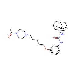 CC(=O)N1CCN(CCCCCOc2cccc(NC(=O)NC34CC5CC(CC(C5)C3)C4)c2)CC1 ZINC000066259104
