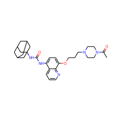 CC(=O)N1CCN(CCCOc2ccc(NC(=O)NC34CC5CC(CC(C5)C3)C4)c3cccnc23)CC1 ZINC000169329984