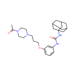 CC(=O)N1CCN(CCCOc2cccc(NC(=O)NC34CC5CC(CC(C5)C3)C4)c2)CC1 ZINC000066259617