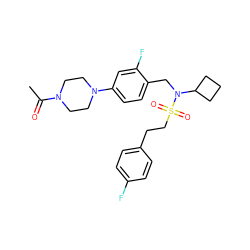 CC(=O)N1CCN(c2ccc(CN(C3CCC3)S(=O)(=O)CCc3ccc(F)cc3)c(F)c2)CC1 ZINC000147264811