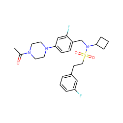 CC(=O)N1CCN(c2ccc(CN(C3CCC3)S(=O)(=O)CCc3cccc(F)c3)c(F)c2)CC1 ZINC000147231755