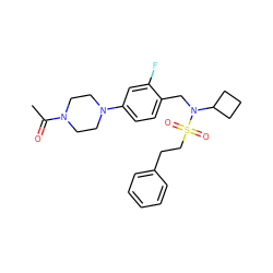 CC(=O)N1CCN(c2ccc(CN(C3CCC3)S(=O)(=O)CCc3ccccc3)c(F)c2)CC1 ZINC000147261243