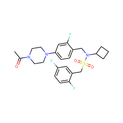 CC(=O)N1CCN(c2ccc(CN(C3CCC3)S(=O)(=O)Cc3cc(F)ccc3F)c(F)c2)CC1 ZINC000144614344