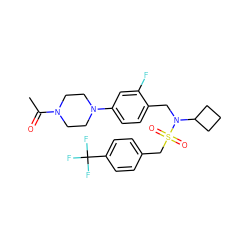 CC(=O)N1CCN(c2ccc(CN(C3CCC3)S(=O)(=O)Cc3ccc(C(F)(F)F)cc3)c(F)c2)CC1 ZINC000147287076