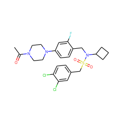 CC(=O)N1CCN(c2ccc(CN(C3CCC3)S(=O)(=O)Cc3ccc(Cl)c(Cl)c3)c(F)c2)CC1 ZINC000147286386