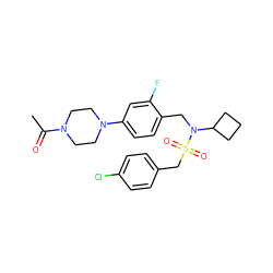 CC(=O)N1CCN(c2ccc(CN(C3CCC3)S(=O)(=O)Cc3ccc(Cl)cc3)c(F)c2)CC1 ZINC000147231256