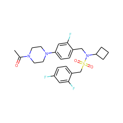 CC(=O)N1CCN(c2ccc(CN(C3CCC3)S(=O)(=O)Cc3ccc(F)cc3F)c(F)c2)CC1 ZINC000144746595