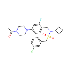 CC(=O)N1CCN(c2ccc(CN(C3CCC3)S(=O)(=O)Cc3cccc(Cl)c3)c(F)c2)CC1 ZINC000147231047