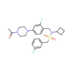 CC(=O)N1CCN(c2ccc(CN(C3CCC3)S(=O)(=O)Cc3cccc(F)c3)c(F)c2)CC1 ZINC000147230613