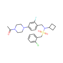 CC(=O)N1CCN(c2ccc(CN(C3CCC3)S(=O)(=O)Cc3ccccc3Cl)c(F)c2)CC1 ZINC000147232886